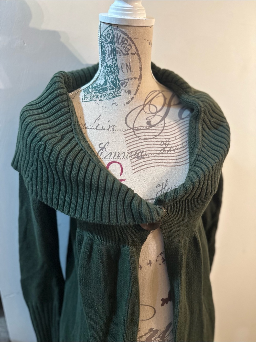Open-Front Shawl Collar Cardigan in Dark Green